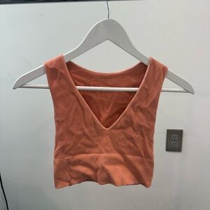 Peach Ribbed V-Neck Women's Top
